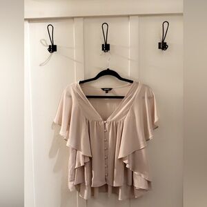 Express Cream Flutter Sleeve Layered Blouse